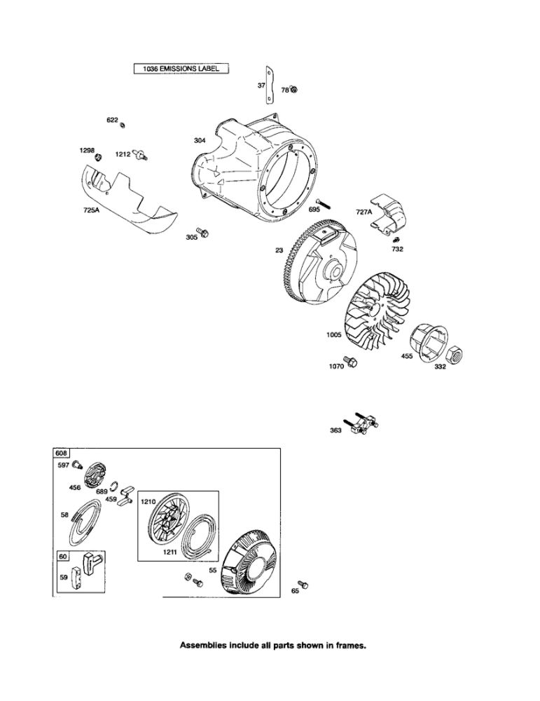 Rewind Starter/Blower Housing Diagram and Parts List for 210300 0035-1142 Briggs and Stratton Engine